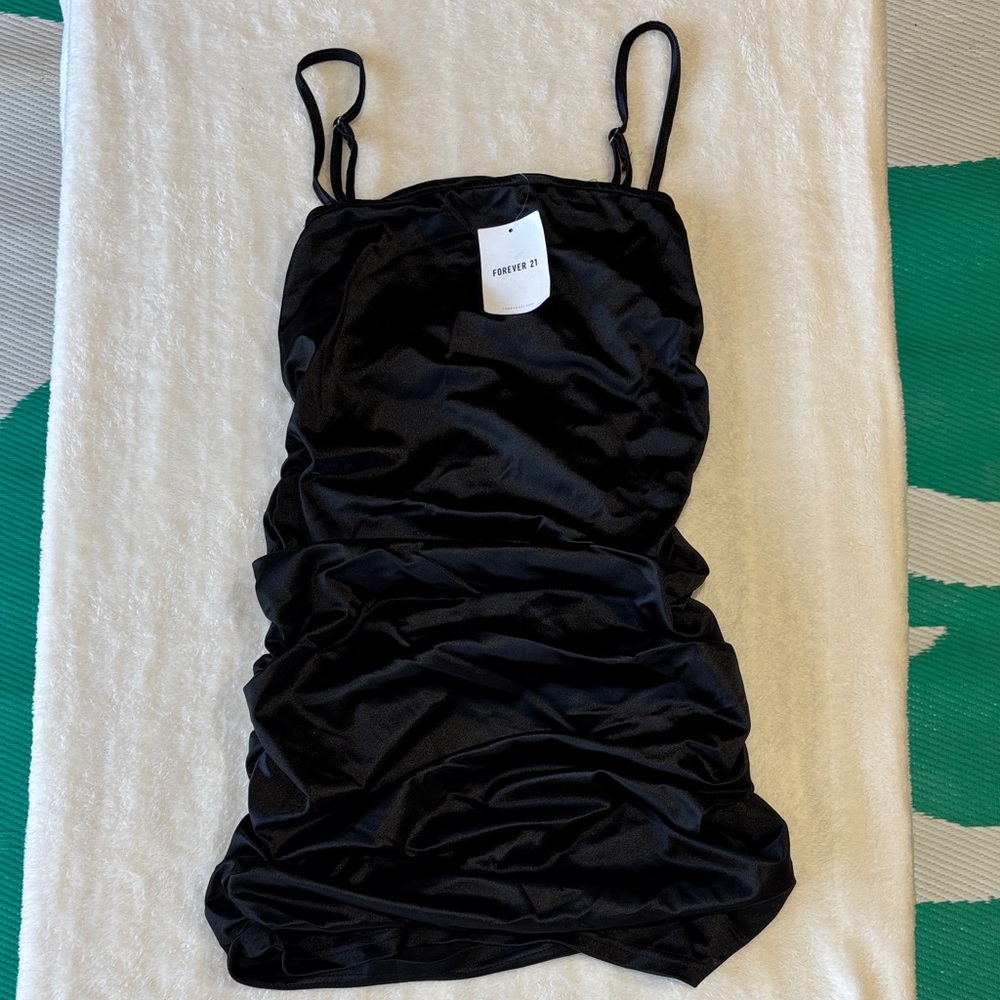 Forever 21 Black Satin Ruched Dress